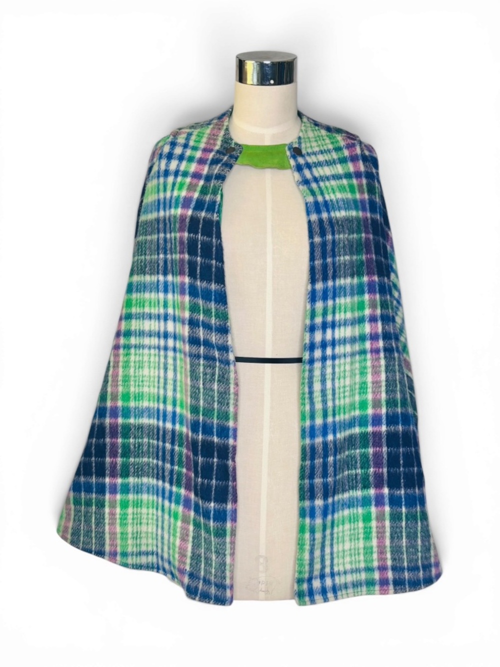 Vintage Pioneer Wear Plaid Wool & Green Suede Cape Vest Set | 1970s Southwestern - Picture 10 of 15